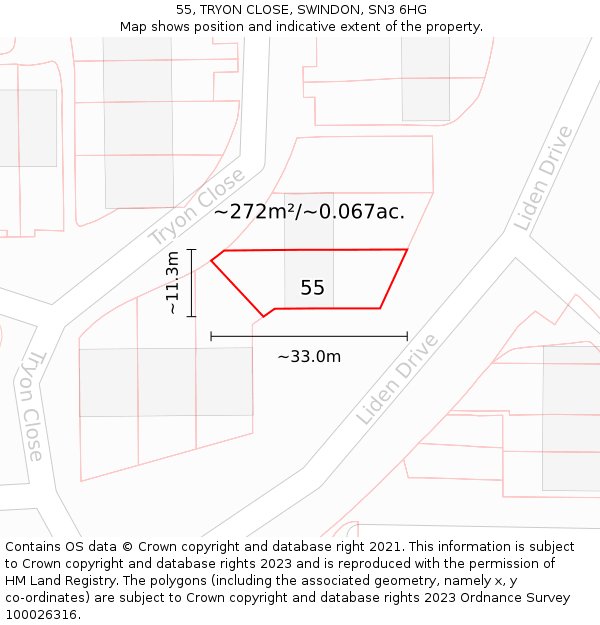 55, TRYON CLOSE, SWINDON, SN3 6HG: Plot and title map