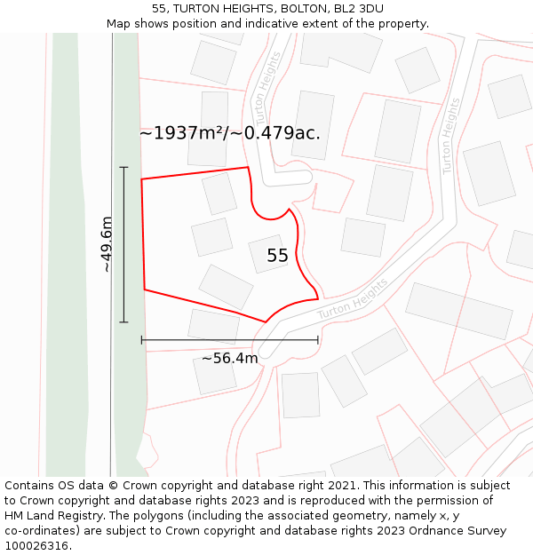 55, TURTON HEIGHTS, BOLTON, BL2 3DU: Plot and title map