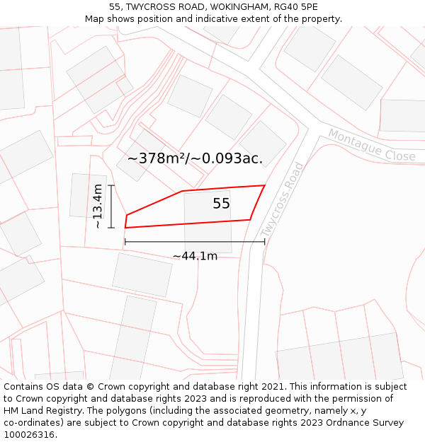 55, TWYCROSS ROAD, WOKINGHAM, RG40 5PE: Plot and title map