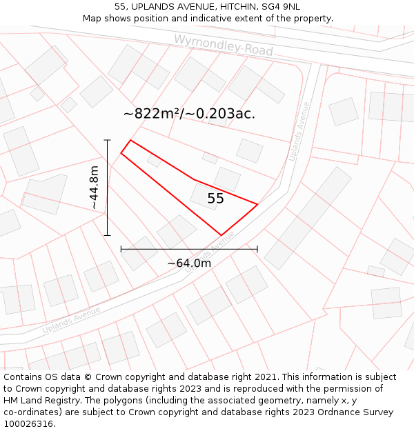 55, UPLANDS AVENUE, HITCHIN, SG4 9NL: Plot and title map