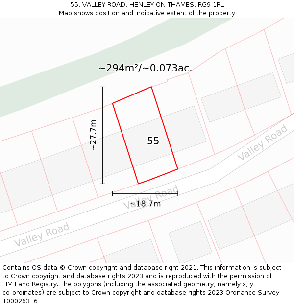 55, VALLEY ROAD, HENLEY-ON-THAMES, RG9 1RL: Plot and title map