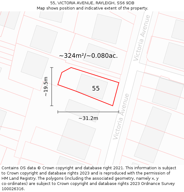 55, VICTORIA AVENUE, RAYLEIGH, SS6 9DB: Plot and title map