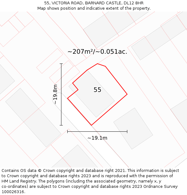 55, VICTORIA ROAD, BARNARD CASTLE, DL12 8HR: Plot and title map