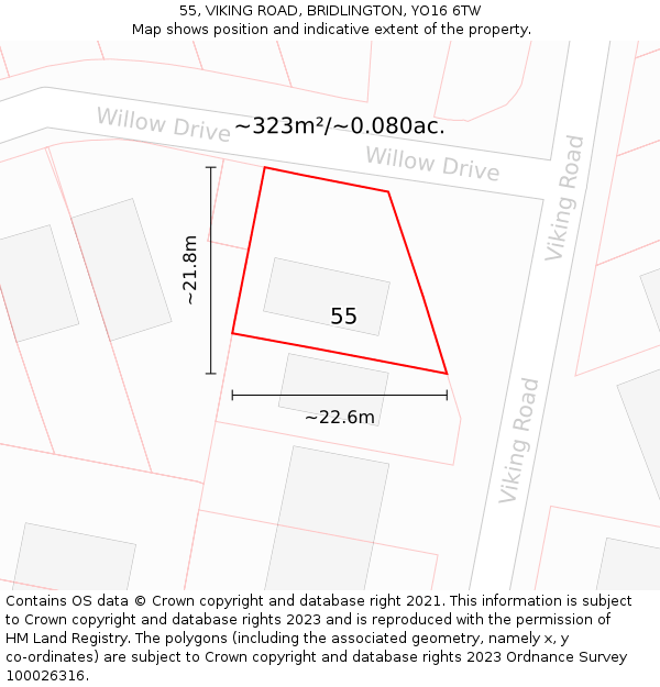 55, VIKING ROAD, BRIDLINGTON, YO16 6TW: Plot and title map