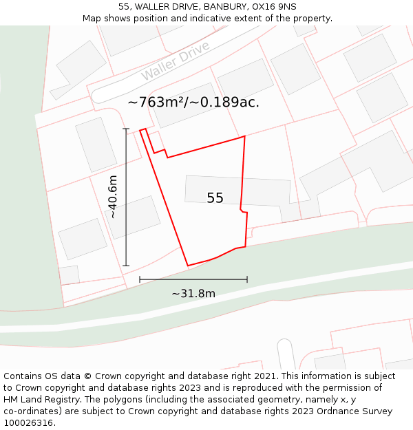 55, WALLER DRIVE, BANBURY, OX16 9NS: Plot and title map