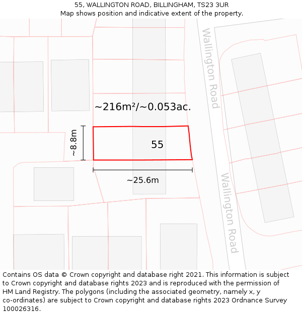 55, WALLINGTON ROAD, BILLINGHAM, TS23 3UR: Plot and title map