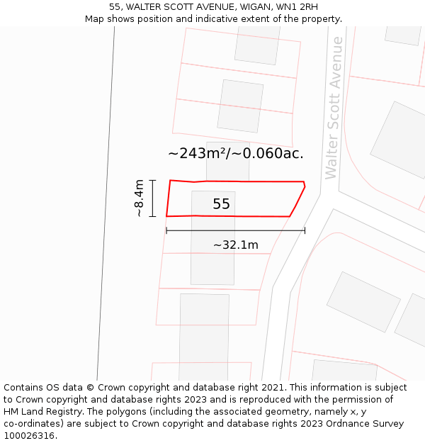 55, WALTER SCOTT AVENUE, WIGAN, WN1 2RH: Plot and title map