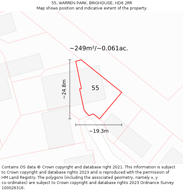 55, WARREN PARK, BRIGHOUSE, HD6 2RR: Plot and title map