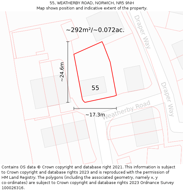 55, WEATHERBY ROAD, NORWICH, NR5 9NH: Plot and title map