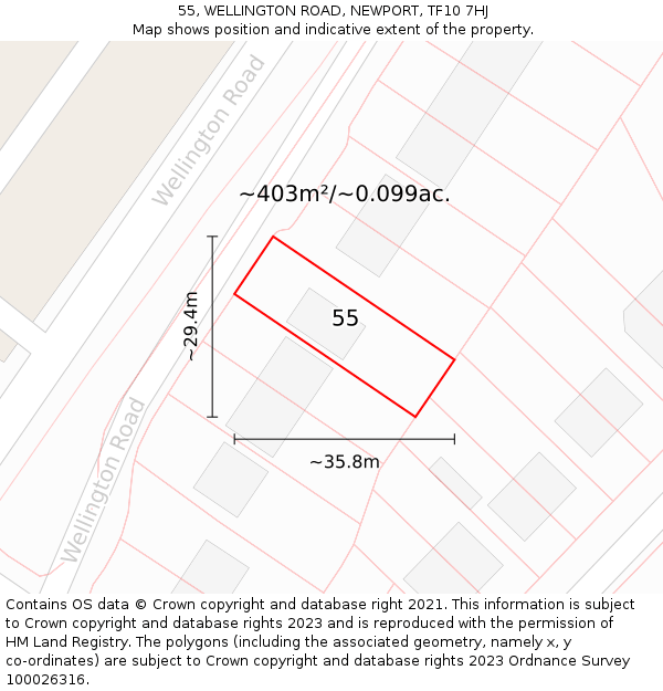 55, WELLINGTON ROAD, NEWPORT, TF10 7HJ: Plot and title map