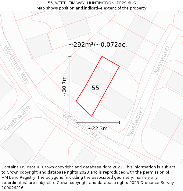 55, WERTHEIM WAY, HUNTINGDON, PE29 6US: Plot and title map