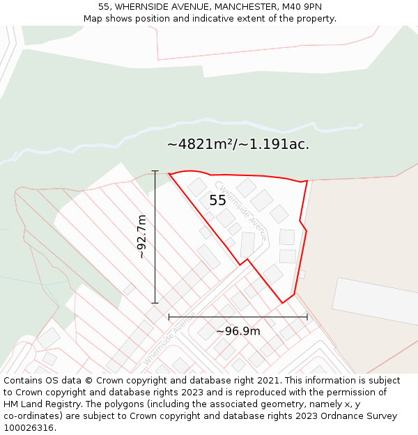 55, WHERNSIDE AVENUE, MANCHESTER, M40 9PN: Plot and title map