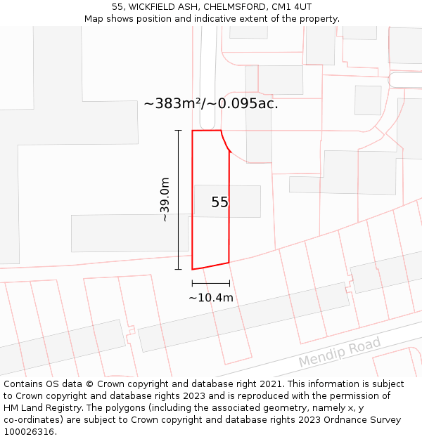 55, WICKFIELD ASH, CHELMSFORD, CM1 4UT: Plot and title map