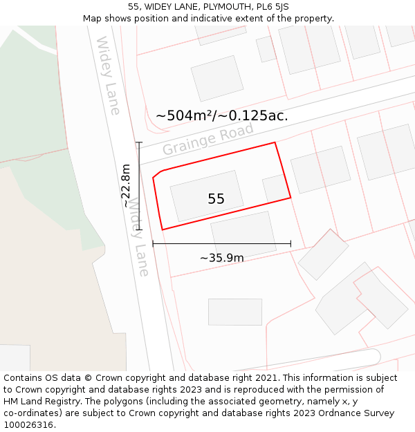 55, WIDEY LANE, PLYMOUTH, PL6 5JS: Plot and title map