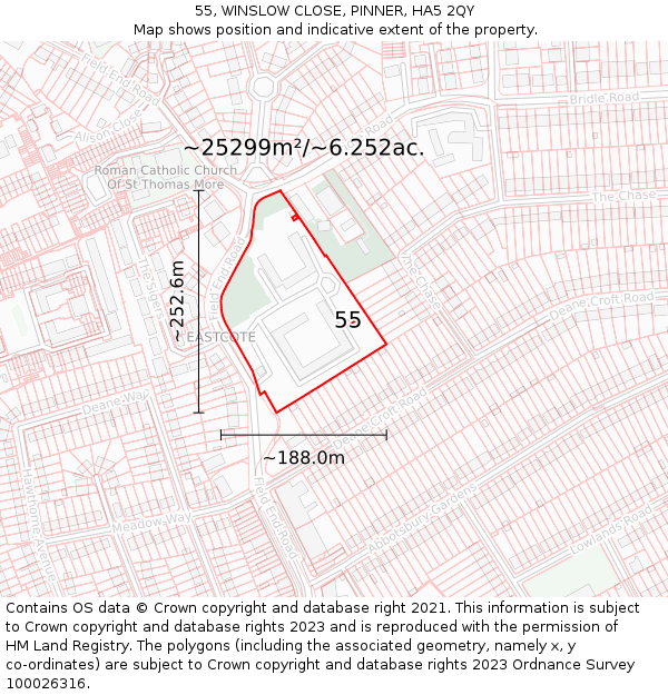 55, WINSLOW CLOSE, PINNER, HA5 2QY: Plot and title map