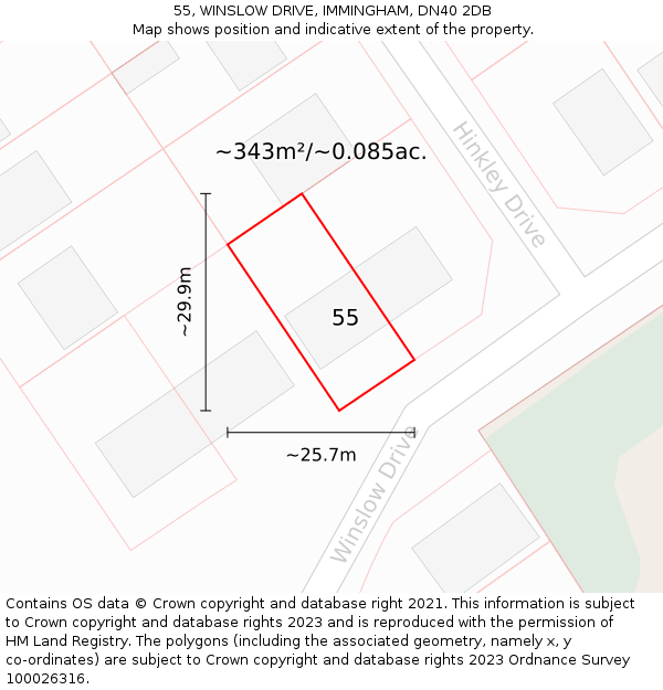 55, WINSLOW DRIVE, IMMINGHAM, DN40 2DB: Plot and title map