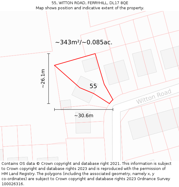 55, WITTON ROAD, FERRYHILL, DL17 8QE: Plot and title map