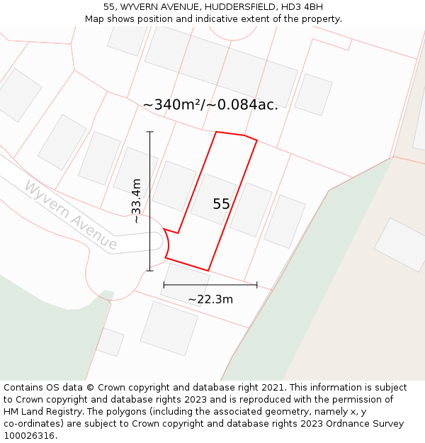 55, WYVERN AVENUE, HUDDERSFIELD, HD3 4BH: Plot and title map