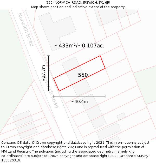 550, NORWICH ROAD, IPSWICH, IP1 6JR: Plot and title map