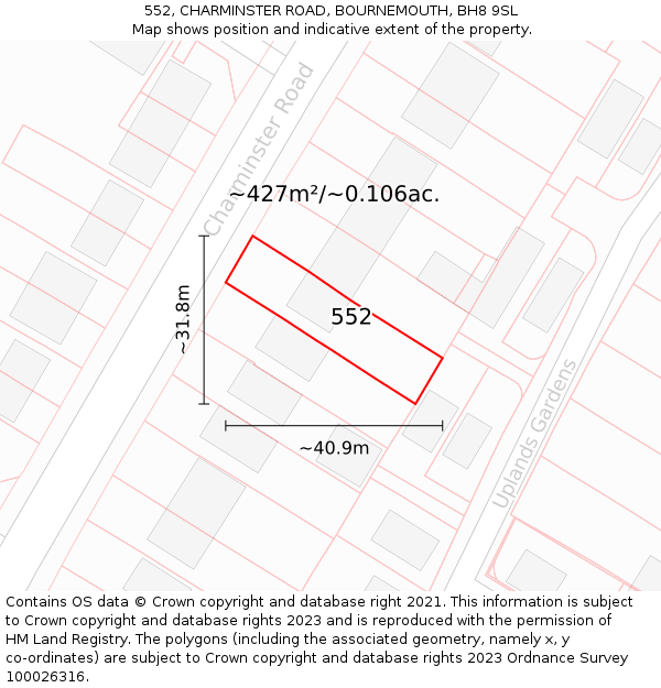 552, CHARMINSTER ROAD, BOURNEMOUTH, BH8 9SL: Plot and title map