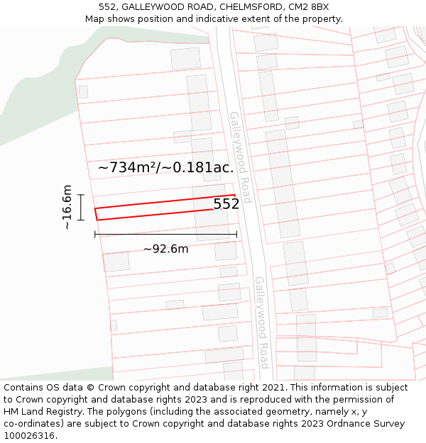 552, GALLEYWOOD ROAD, CHELMSFORD, CM2 8BX: Plot and title map