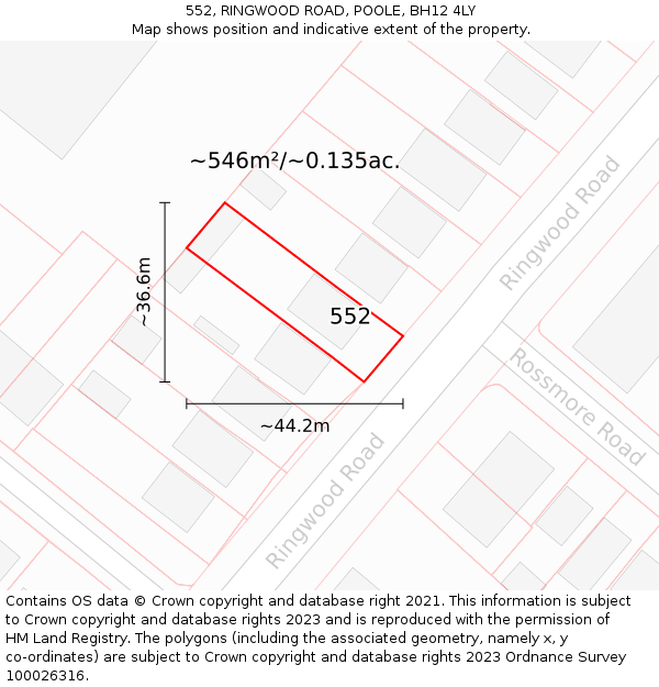 552, RINGWOOD ROAD, POOLE, BH12 4LY: Plot and title map