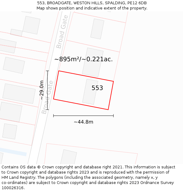 553, BROADGATE, WESTON HILLS, SPALDING, PE12 6DB: Plot and title map