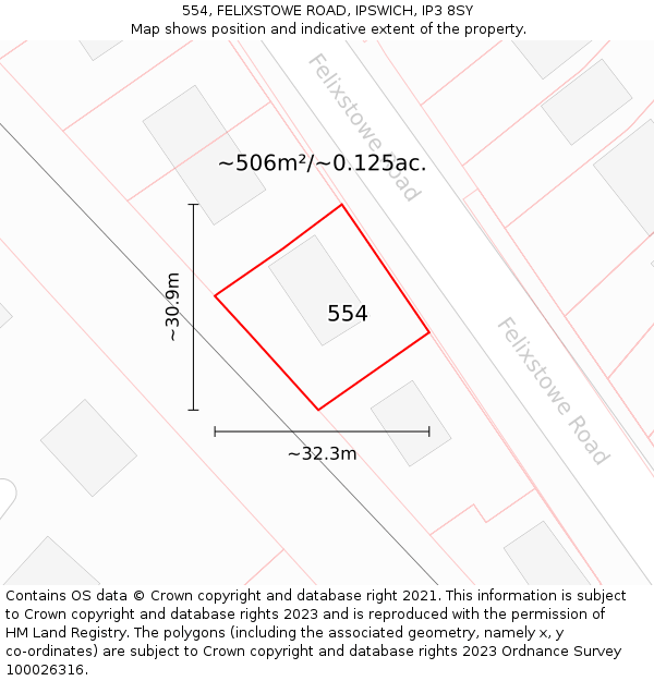 554, FELIXSTOWE ROAD, IPSWICH, IP3 8SY: Plot and title map