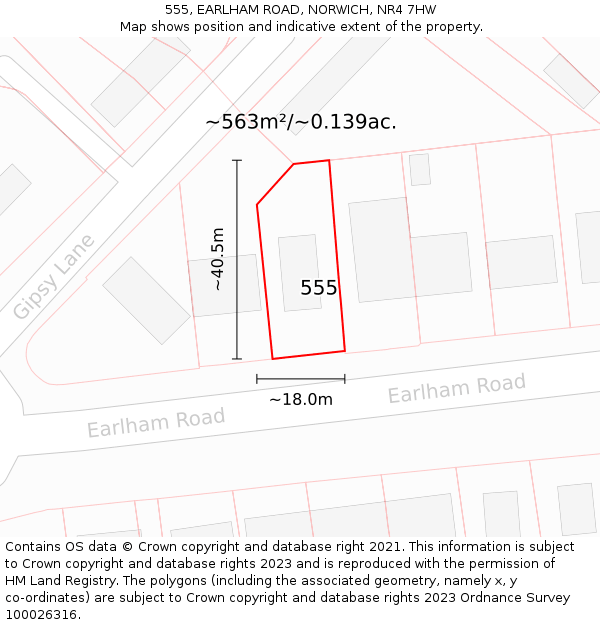 555, EARLHAM ROAD, NORWICH, NR4 7HW: Plot and title map