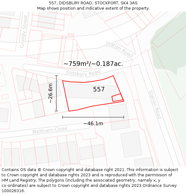 557, DIDSBURY ROAD, STOCKPORT, SK4 3AS: Plot and title map