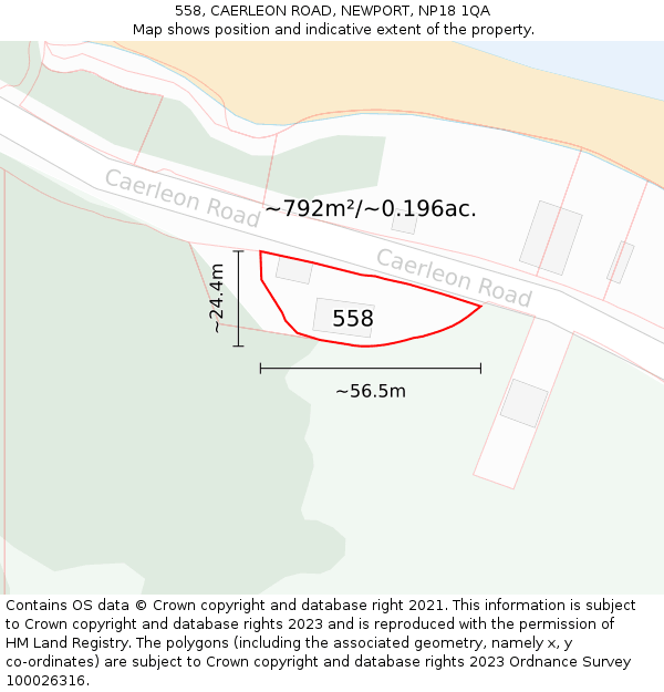 558, CAERLEON ROAD, NEWPORT, NP18 1QA: Plot and title map
