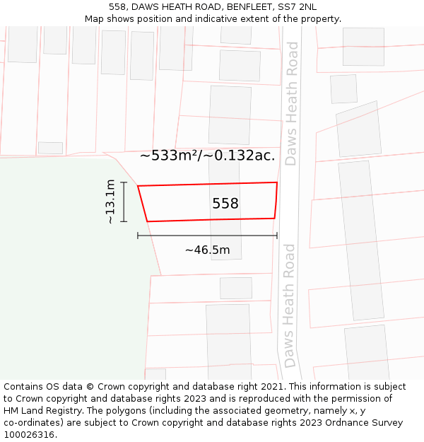 558, DAWS HEATH ROAD, BENFLEET, SS7 2NL: Plot and title map