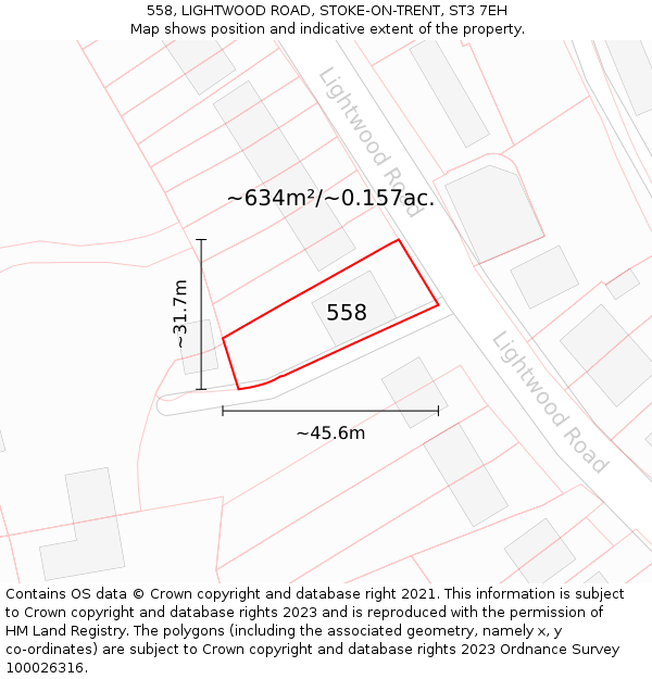 558, LIGHTWOOD ROAD, STOKE-ON-TRENT, ST3 7EH: Plot and title map