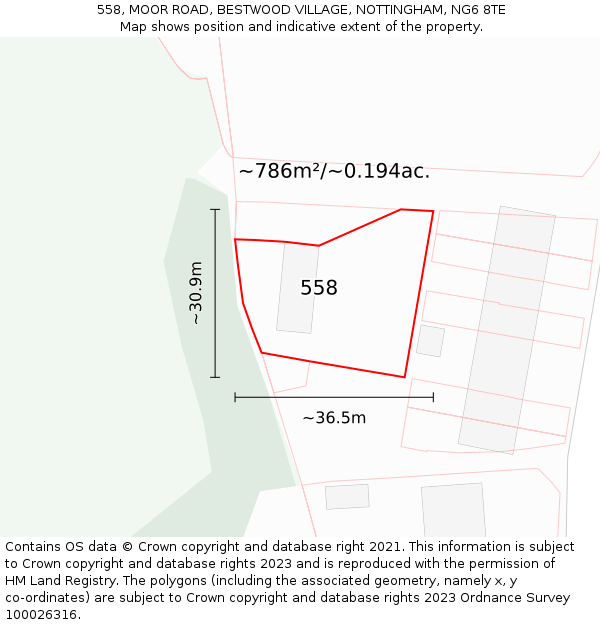 558, MOOR ROAD, BESTWOOD VILLAGE, NOTTINGHAM, NG6 8TE: Plot and title map