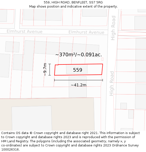 559, HIGH ROAD, BENFLEET, SS7 5RG: Plot and title map