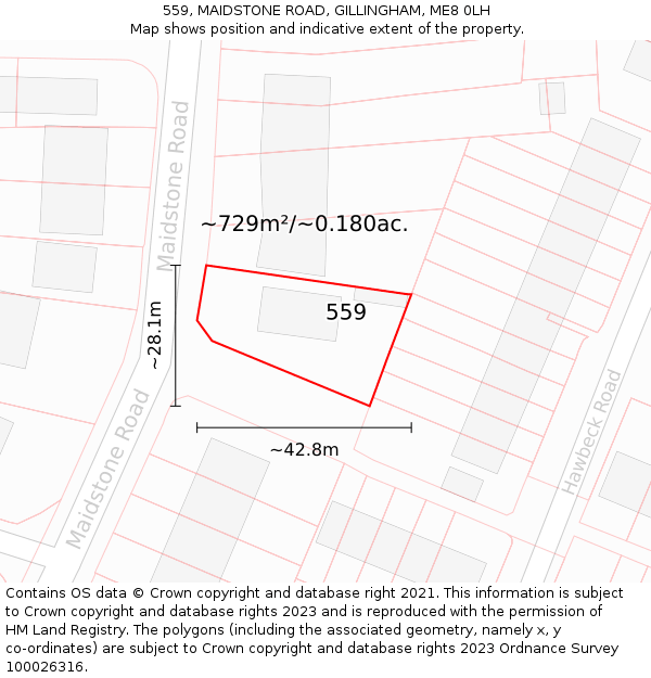 559, MAIDSTONE ROAD, GILLINGHAM, ME8 0LH: Plot and title map