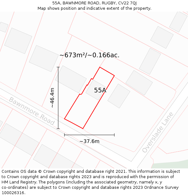 55A, BAWNMORE ROAD, RUGBY, CV22 7QJ: Plot and title map