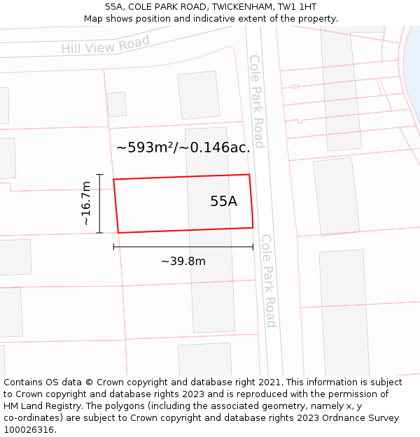 55A, COLE PARK ROAD, TWICKENHAM, TW1 1HT: Plot and title map