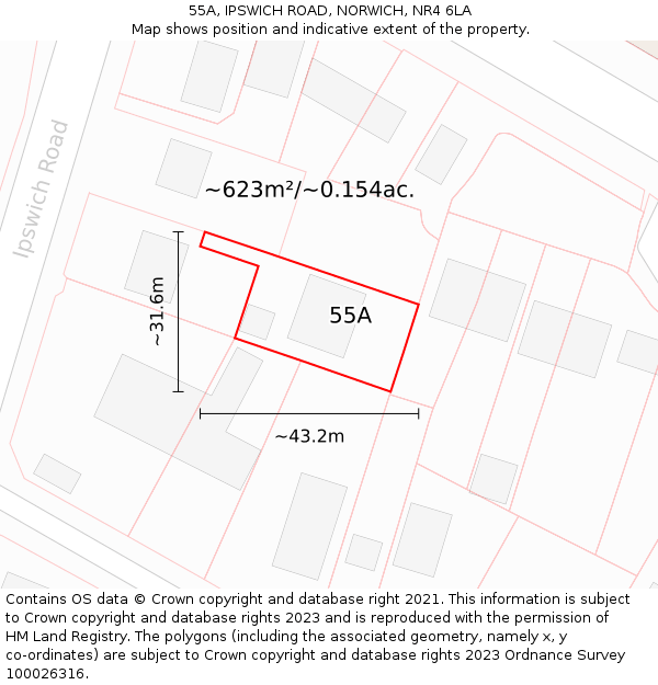 55A, IPSWICH ROAD, NORWICH, NR4 6LA: Plot and title map