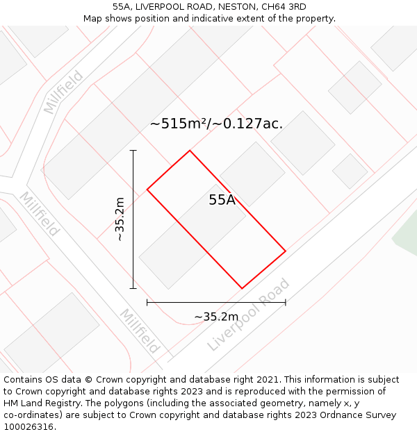 55A, LIVERPOOL ROAD, NESTON, CH64 3RD: Plot and title map