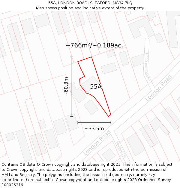 55A, LONDON ROAD, SLEAFORD, NG34 7LQ: Plot and title map