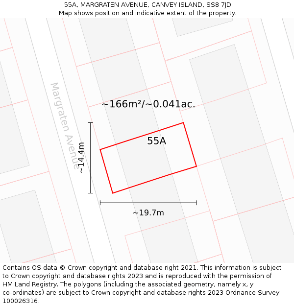 55A, MARGRATEN AVENUE, CANVEY ISLAND, SS8 7JD: Plot and title map