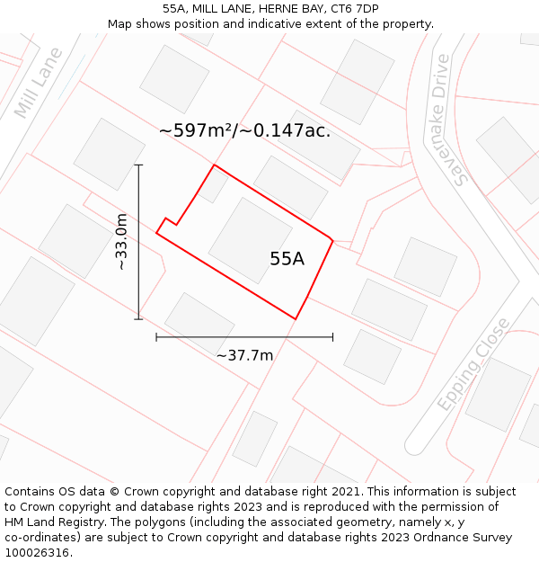 55A, MILL LANE, HERNE BAY, CT6 7DP: Plot and title map