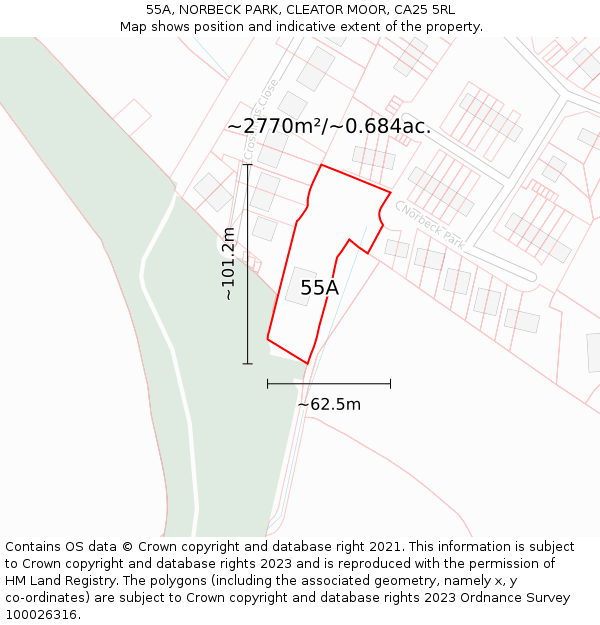 55A, NORBECK PARK, CLEATOR MOOR, CA25 5RL: Plot and title map