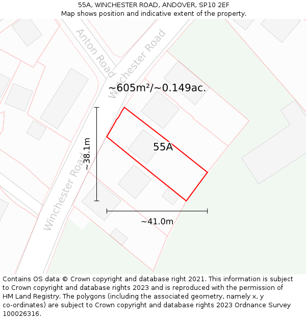 55A, WINCHESTER ROAD, ANDOVER, SP10 2EF: Plot and title map