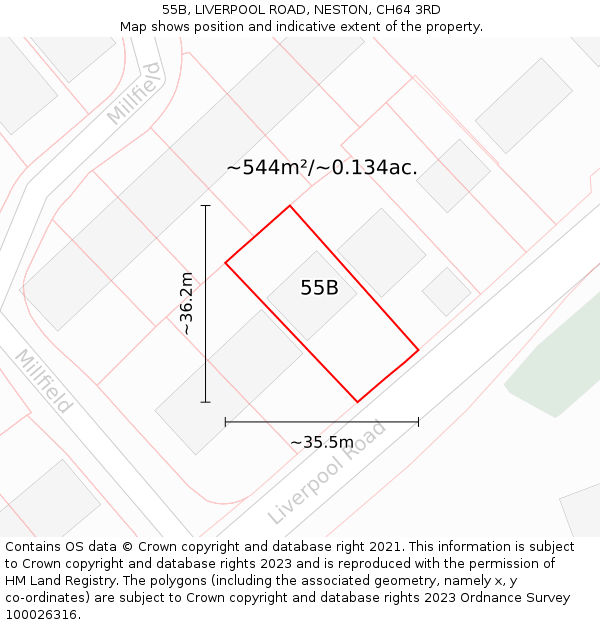 55B, LIVERPOOL ROAD, NESTON, CH64 3RD: Plot and title map