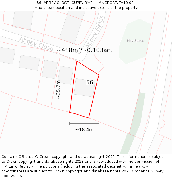 56, ABBEY CLOSE, CURRY RIVEL, LANGPORT, TA10 0EL: Plot and title map