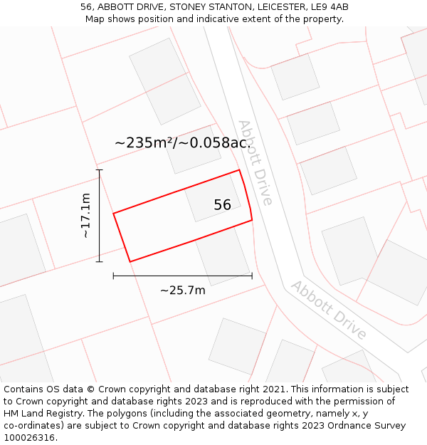 56, ABBOTT DRIVE, STONEY STANTON, LEICESTER, LE9 4AB: Plot and title map