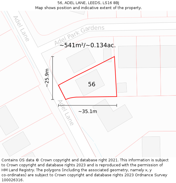 56, ADEL LANE, LEEDS, LS16 8BJ: Plot and title map