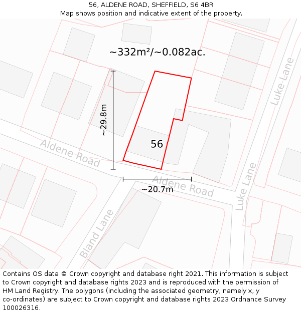 56, ALDENE ROAD, SHEFFIELD, S6 4BR: Plot and title map